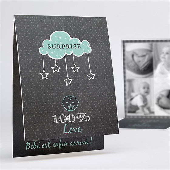 Faire-part naissance tout en ardoise pli décalé