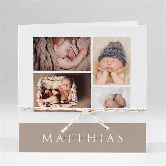 Faire-part naissance 3 délicates photos plié réf.N451368