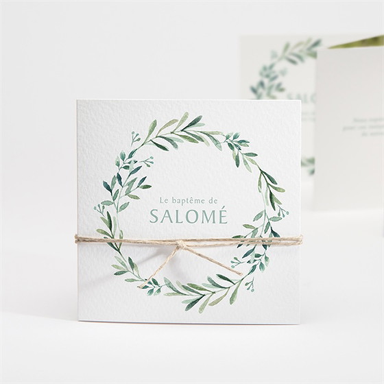 Faire-part de baptême feuilles et or accordéon
