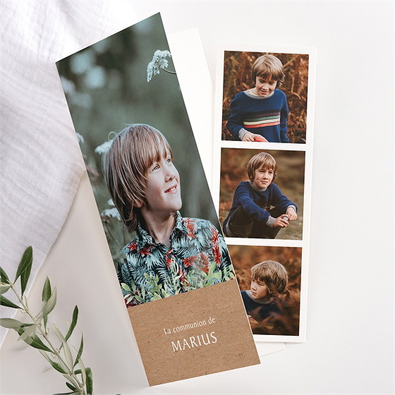 Faire-part communion illust. végétale photomaton