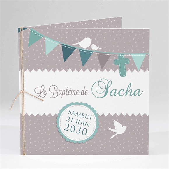 Faire-part de baptême Colombe et banderoles plié réf.N451373