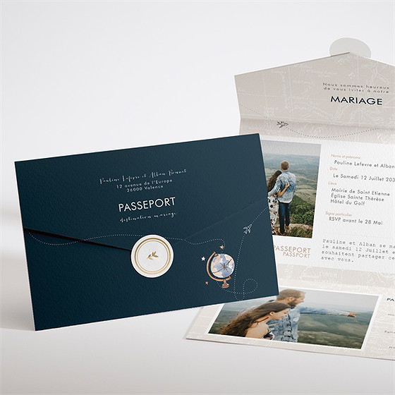 Faire-part mariage notre passeport enveloppe