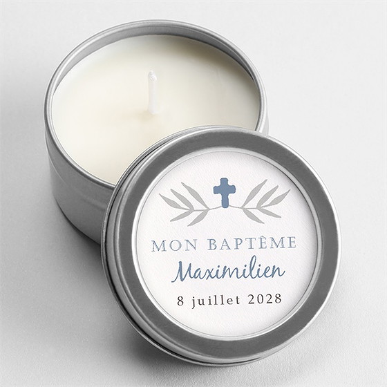 Bougie baptême mosaïque de photos - argent