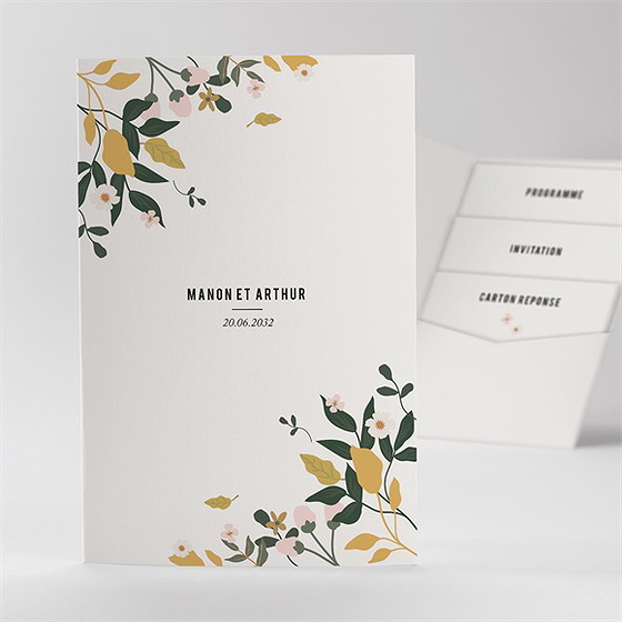Faire-part mariage vintage champetre pocketfold