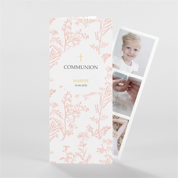Faire-part communion Gravures végétales photomaton réf.N981101