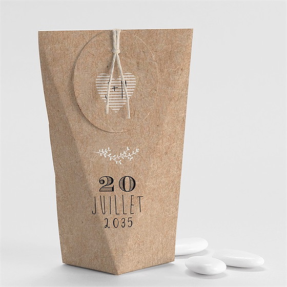 Boîte de dragées mariage kraft en folie étui