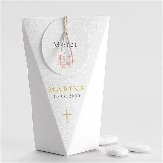 Boîte de dragées communion gravures végétales étui