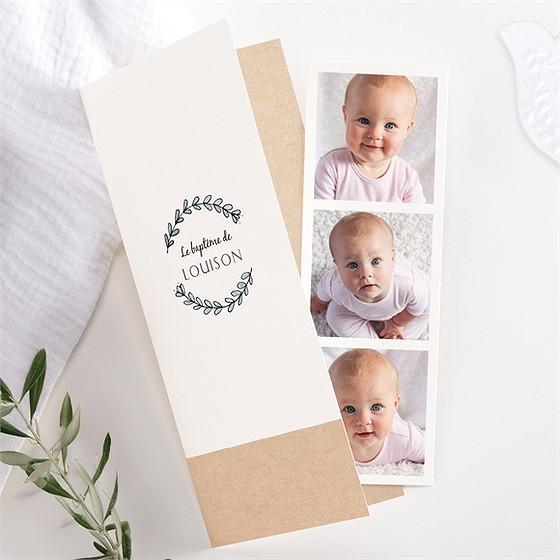 Faire-part de baptême petit programme photomaton