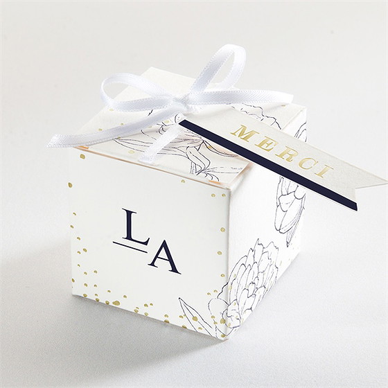 Boîte de dragées mariage chic et moderne dorure