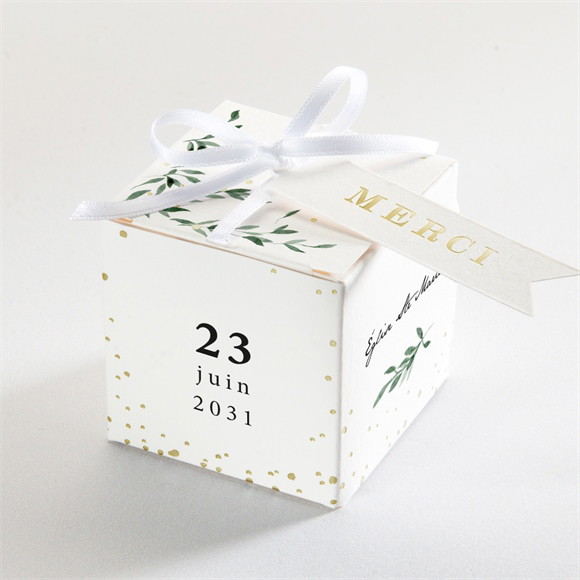 Boîte de dragées baptême Décoration végétale Dorure réf.N340539