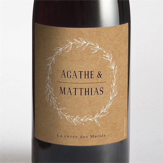 Etiquette de bouteille mariage kraft champêtre