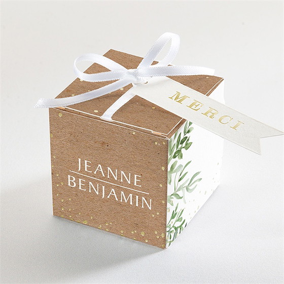 Boîte de dragées mariage nature chic dorure