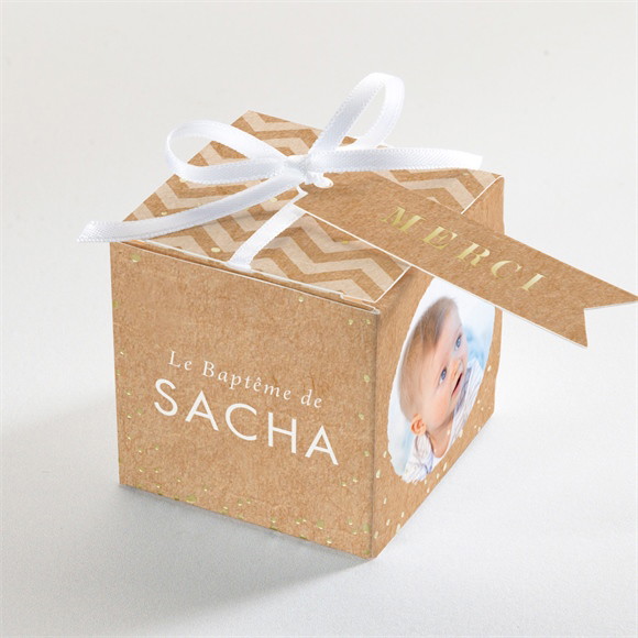 Boîte de dragées baptême Farandole de kraft Dorure réf.N340547