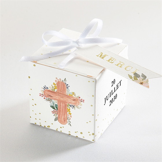 Boîte de dragées communion symboles et foi dorure