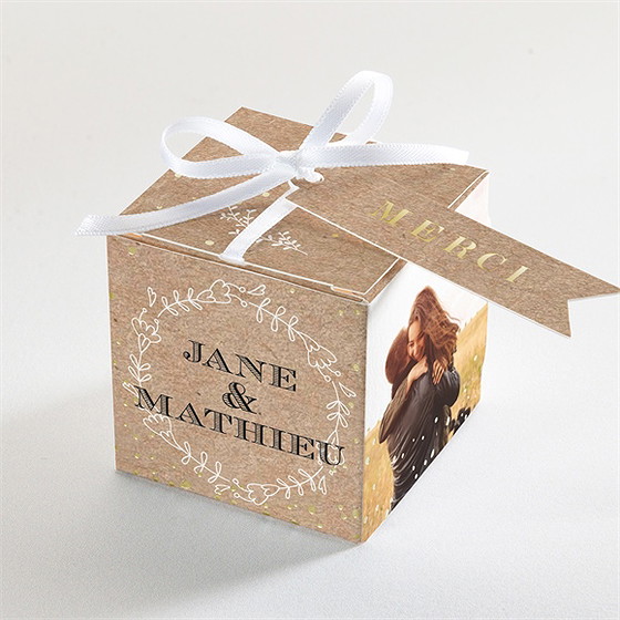 Boîte de dragées mariage kraft en folie dorure