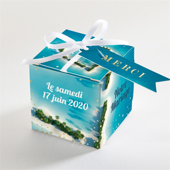 Boîte de dragées mariage Eaux turquoises dorure réf.N340531