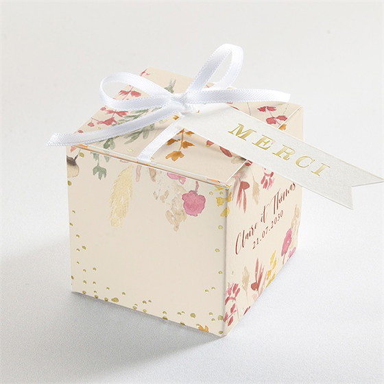 Boîte de dragées mariage élégance champêtre dorure