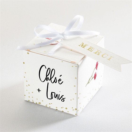 Boîte de dragées mariage art champêtre dorure