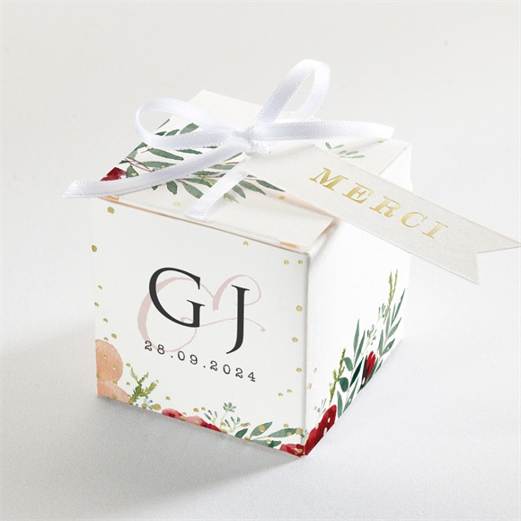 Boîte de dragées mariage Jolis coquelicots dorure réf.N340537