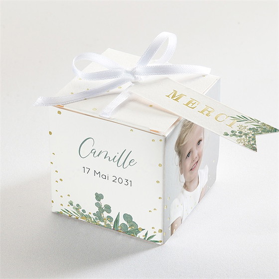 Boîte de dragées baptême grâce dorure