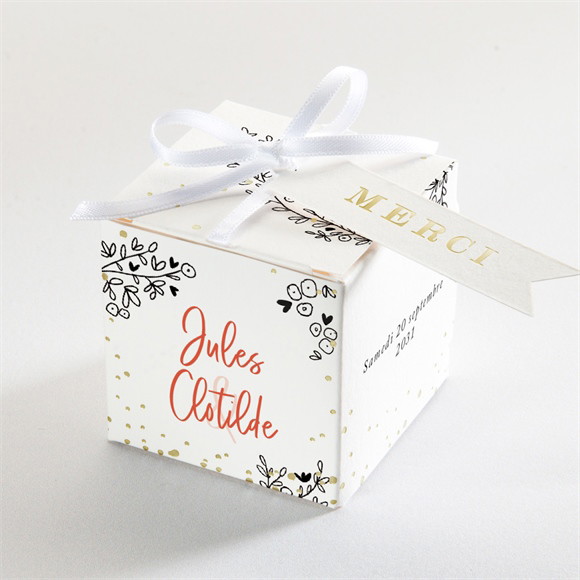 Boîte de dragées mariage Douceur Champetre dorure réf.N340518