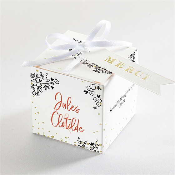 Boîte de dragées mariage douceur champetre dorure