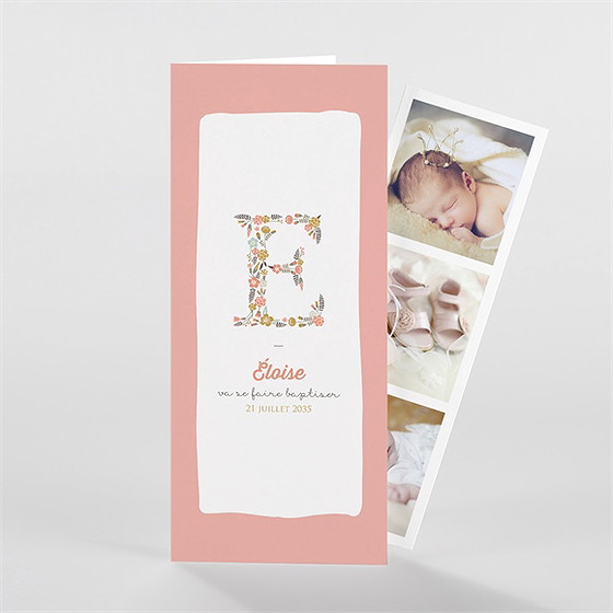 Faire-part de baptême initiales à motifs photomaton