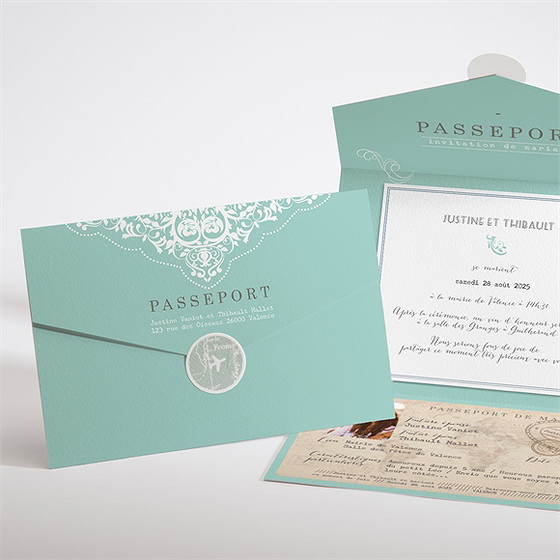 Faire-part mariage joli passeport enveloppe