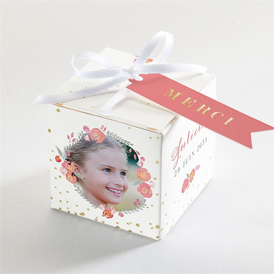 Boîte de dragées communion couronne aquarelle dorure