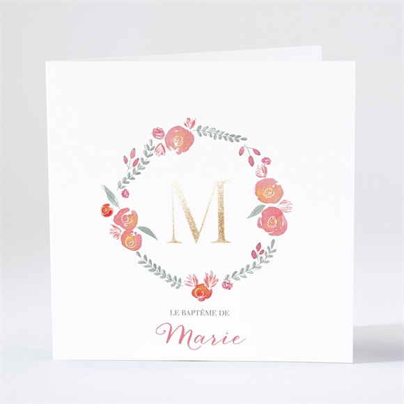 Faire-part de baptême Cadre de fleurs dorure réf.N46189