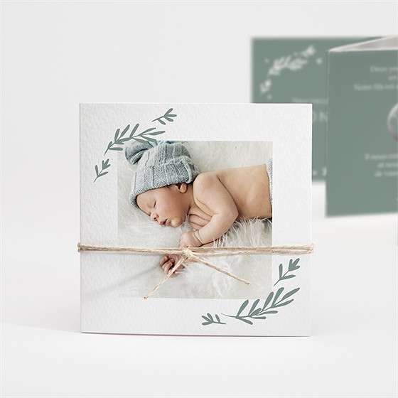 Faire-part naissance végétal vert pastel accordéon