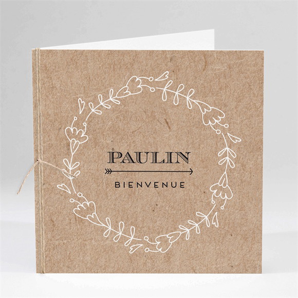 Faire-part naissance Kraft & Co carré plié réf.N451386