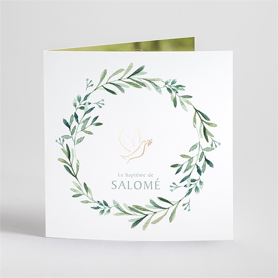 Faire-part de baptême feuilles et or dorure