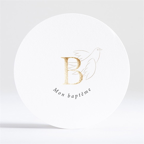 Faire-part de baptême initiales d'or carte ronde
