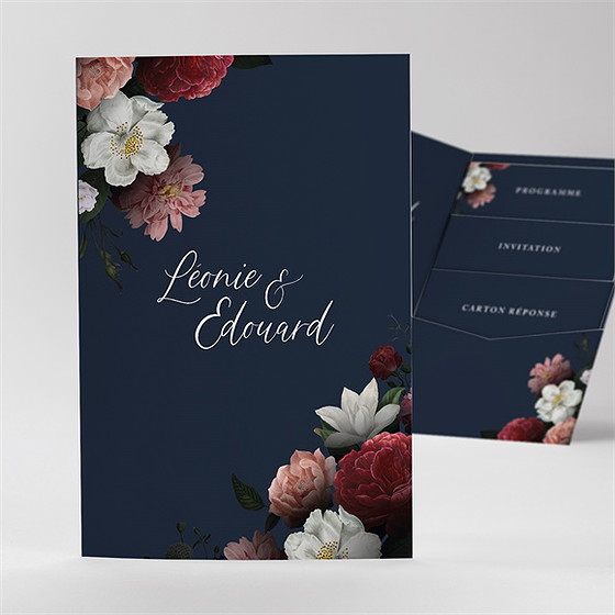 Faire-part mariage fleurs de nuit pocketfold
