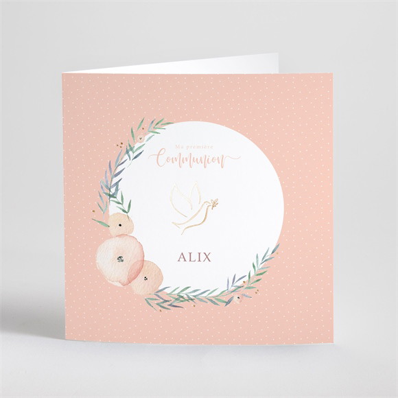 Faire-part communion Rose tendre dorure réf.N46193