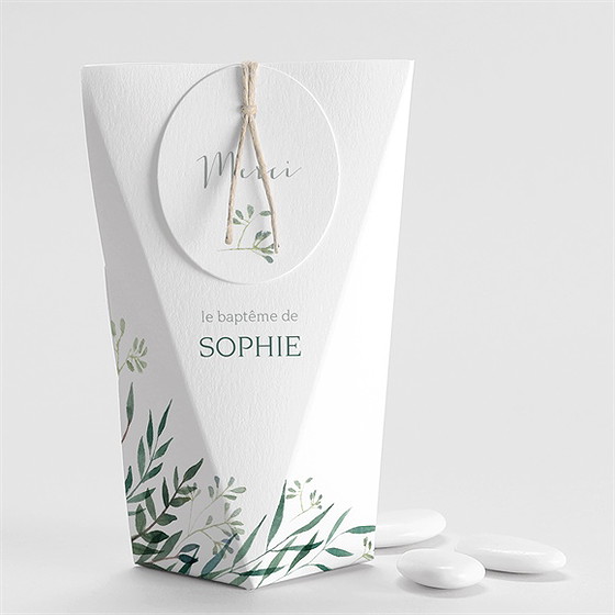 Boîte de dragées baptême jolie annonce champêtre étui