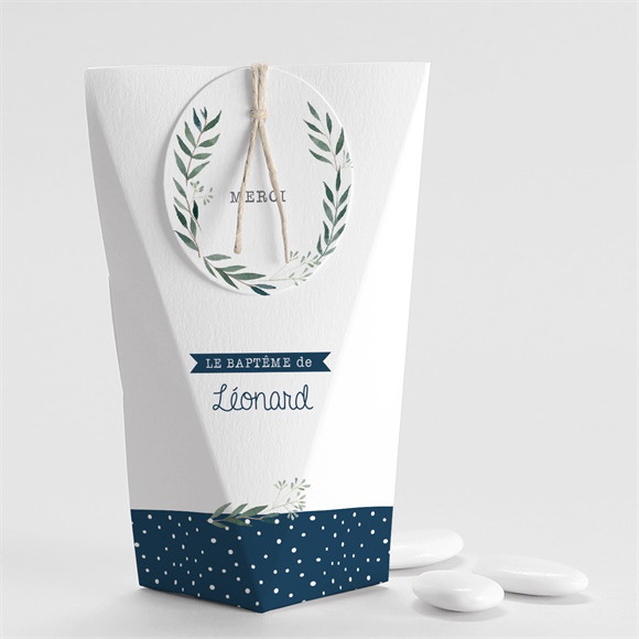 Boîte de dragées baptême Motifs et autres pois Étui réf.N520209