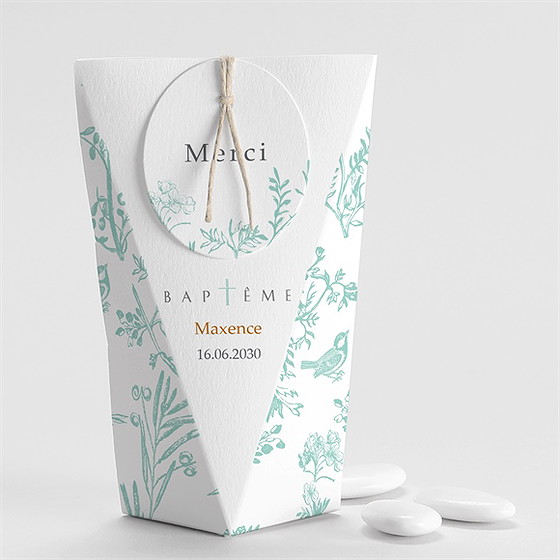 Boîte de dragées baptême gravure en rond étui