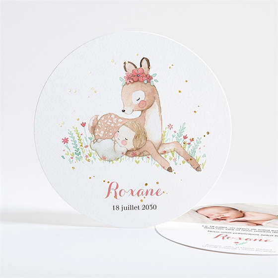 Faire-part naissance a l'ombre du faon rond