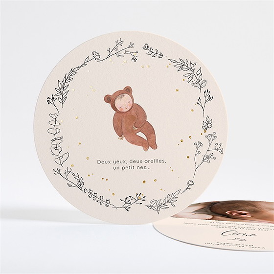 Faire-part naissance mon petit nounours dorure
