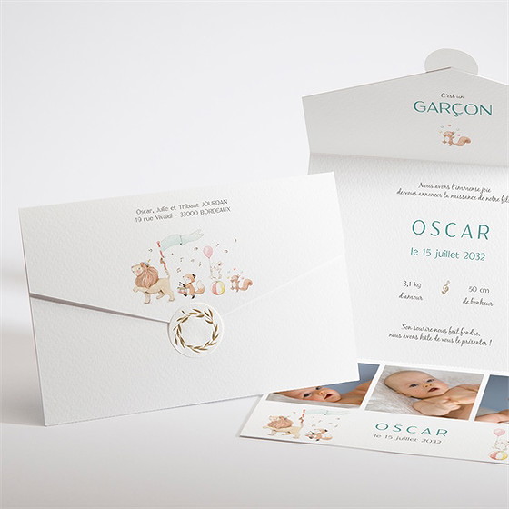 Faire-part naissance la fanfare pochette enveloppe