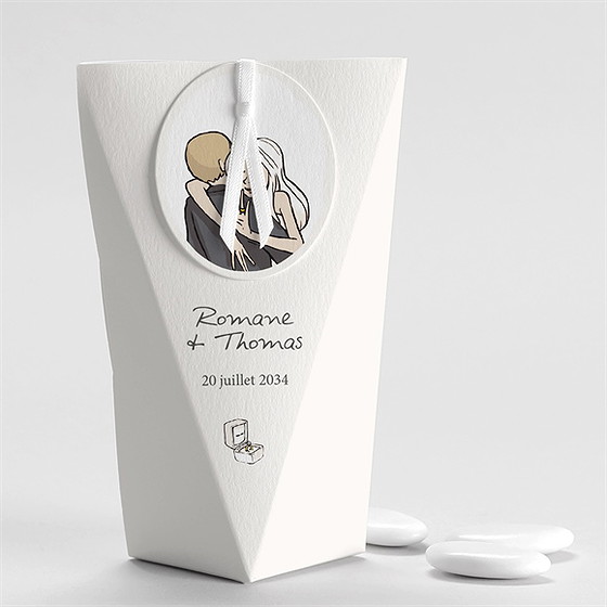 Boîte de dragées mariage mariés illustrés étui