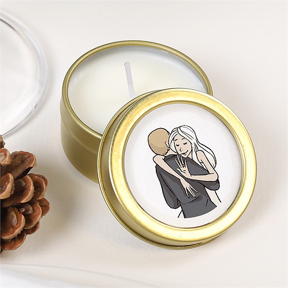 Bougie mariage mariés illustrés or