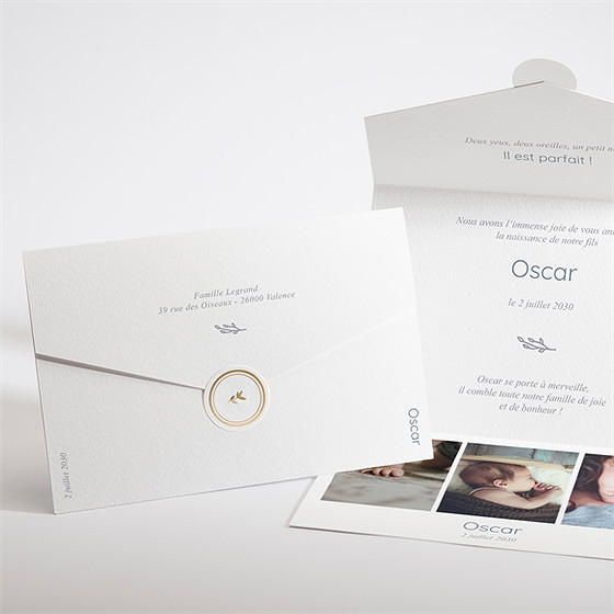 Faire-part naissance elégante symétrie enveloppe