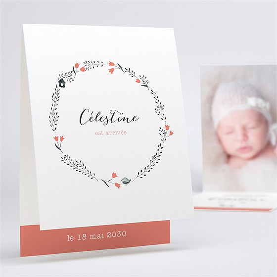 Faire-part naissance en rouge et noir pli décalé