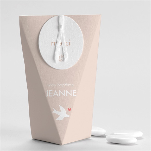 Boîte de dragées baptême Colombe beige rosé Étui réf.N520268