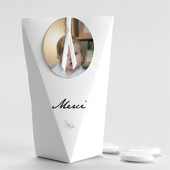 Boîte de dragées baptême photos miniatures étui