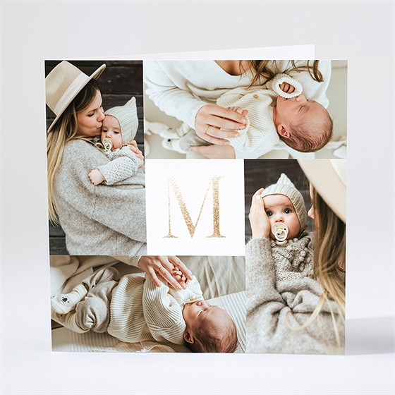 Faire-part naissance initiale en patchwork dorure