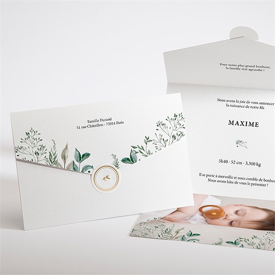 Faire-part naissance sur son couffin enveloppe